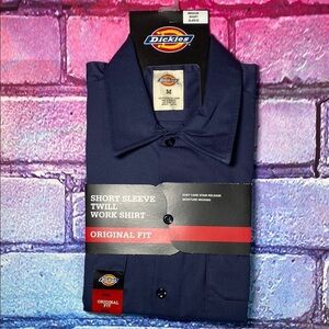 Dickies Men's Navy Short Sleeve Twill Work Shirt Medium